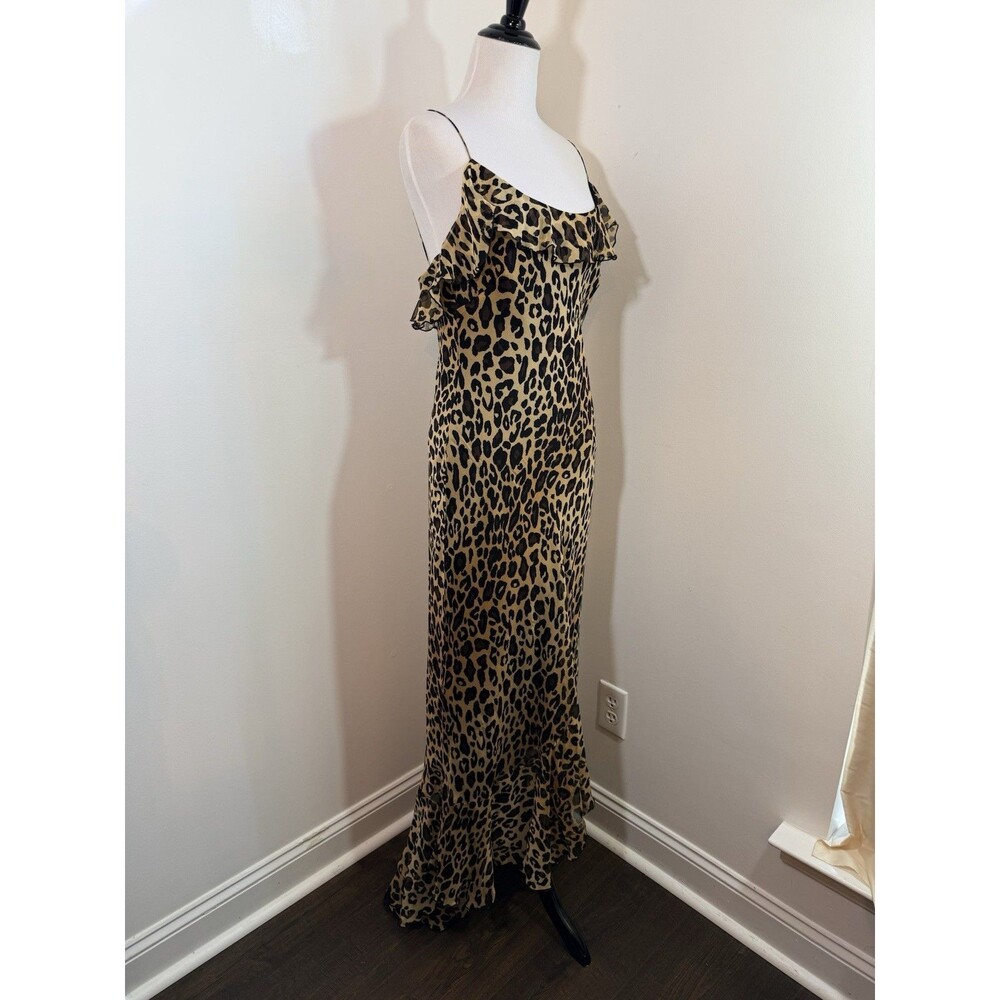 Vintage Caché 100% Silk Leopard Print Maxi  Dress Gown Bias Cut Tiered Ruffle M - Picture 2 of 16